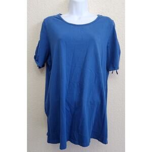 Woman Within Blue Round Neck Draw Tie Short Sleeves 14 16 Lightweight Soft